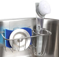 HULISEN 3-in-1 Sponge Holder for Kitchen Sink with Dish Brush Holder, Stainless Steel Caddy for Soap, Scrubber, No Drill and Rustproof, Silver