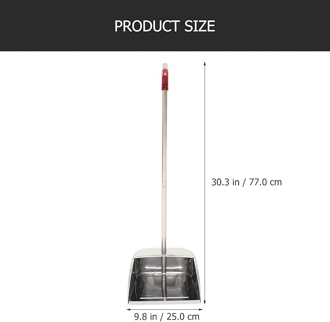Stainless Steel Dustpan with Long Handle, Rust-Resistant Metal Dust Pan for Home Cleaning, No Bending Garbage Dustpan Suitable for Kitchen and Office Use