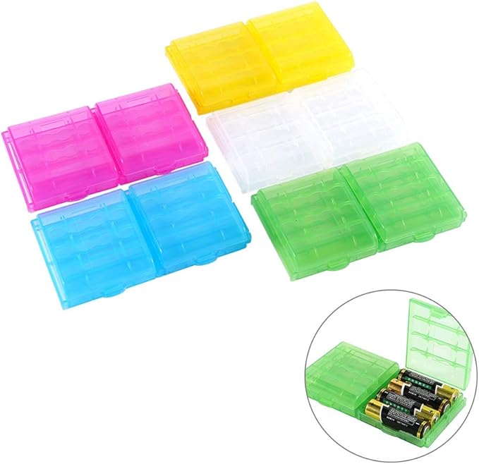 Joyzan Battery Storage Case, Batteries Holder Box 4 AA 5 AAA Capacity Cell Container Compact Portable Vault Carrying Organizer Insulative Protective Hinged Lid Home Office School Travelling 10Pcs