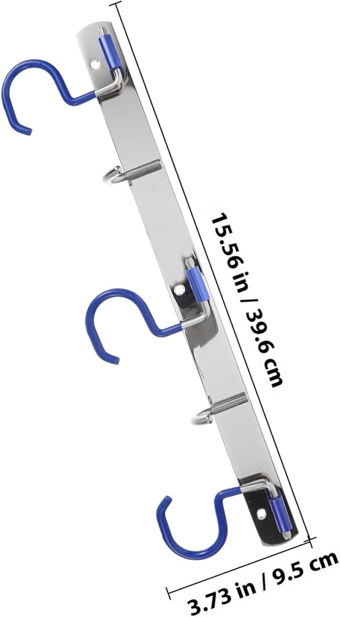 NUOBESTY Stainless Steel Wall Mounted Mop Holder and Towel Storage Hooks Set, 3 Mop Slots with 2 Utility Hooks, No-Drill Installation for Kitchen Bathroom Entryway Organization