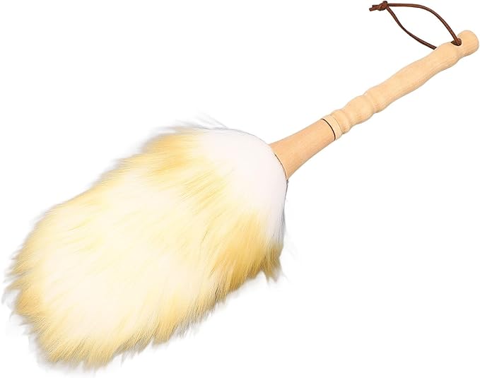 Duster, Cleaning Lambswool Duster, Cleaning Brush Duster, Multifunctional Wooden Handle Lambswool Duster for Blinds Table Piano (Long Handle)