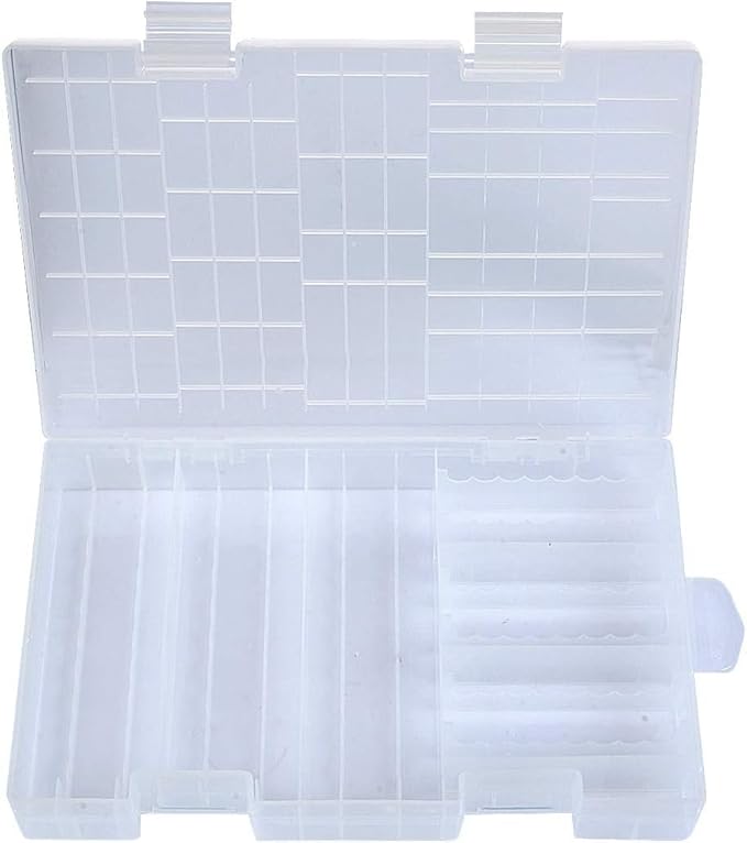 RUIAN Battery Storage Box for AA AAA Batteries, 100 Capacity Clear Plastic Organizer Container with Secure Snap-Lock, Portable Travel Case Holds 60 AA and 40 AAA Cells, 9.9x6.3x1.45 inches