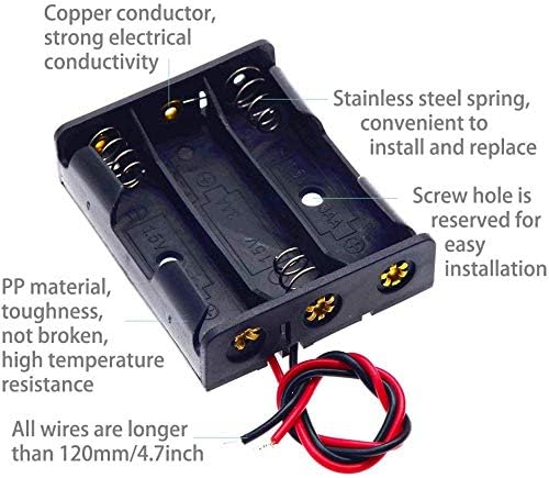 GTIWUNG 8Pcs 1.5V/3V/4.5V/6V AA Battery Holder with Wire & Pin, Black Plastic Batteries Case with Leads, 2Pcs Battery Storage Box