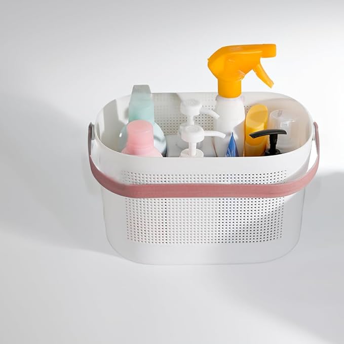 Shower Toy Organizer, Plastic Basket With Drainage Holes, Portable Camper Basket,Small Shower Caddy For Camper, Kitchen, Bathroom, RV, Garden11.50 * 7.5 * 7inch,Vermilion Red