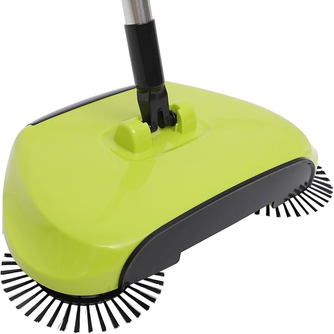 Manual Push Floor Sweeper Broom, Hand Push Sweeper with Enclosed Dustpan Bin, 3‑in‑1 360° Rotating Floor Cleaning Brush Mop Machine Adjustable Handle Vacuum‑Free for Tile Hardwood Carpet Green