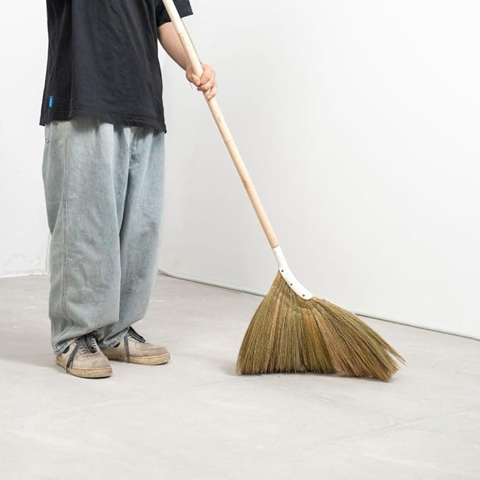 Natural Broom - Indoor Grass Broom - Long Handle Broomstick for House, Garage, Office, Lobby Room, Kitchen