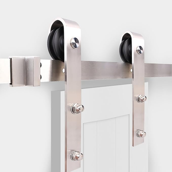 Stainless Steel J-Shape Basic Contemporary Sliding Barn Door Hardware Kit Single Door 5.5FT-Track (1700mm) One-Door Hardware Kit