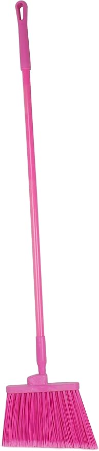 SPARTA 41082EC26 Plastic Color Coded Broom, Flagged Bristles, Long Broom With Angled Head For Large Debris, 56 Inches, Pink