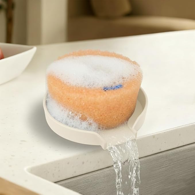 2 Pack Holder for Scrub Daddy, Thinnest Build to Last Sponges Holders, Durable Smiley Face Sponge Rack, Large Soap Dish & Sink Caddy Organizer, Dishwasher Safe (White, 2)