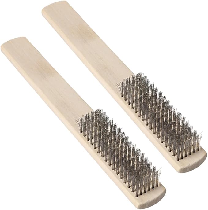 2 Pcs Commercial Scrub Brush Steel Wire for Cleaning Wooden Handle Comfortable Grip Long-Lasting Durability
