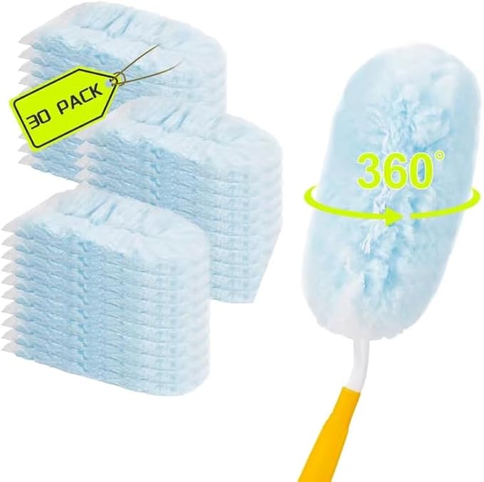 30 Count Duster Refills Kit for Swiffe Duster,360° Heavy Duty Duster Refills, Disposable Microfiber Duster for Cleaning Home (30 Count Refills+1Handle)