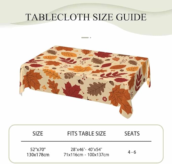 Fall Leaves Table Cloth 52x70 Maple Brown Autumn Pine Nut Harvest Tablecloth Rectangle Table for Dining Kitchen Banquet Party Decorative Outdoor Picnic Rustic