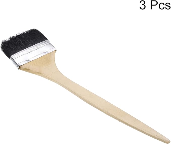 uxcell 3pcs Bent Radiator Paint Brush 4" Width Curved Wall Paint Soft Bristle Brushes with Long Wood Handle for Painting DIY Wall Treatment