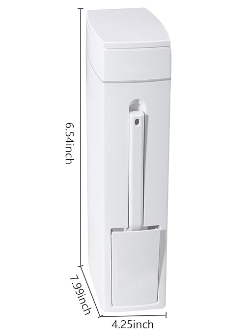 Slim Bathroom Trash Can,Bathroom Trash Can with Toilet Brush and Holder Set 4.5 Liter / 1.2 Gallon Press-Type Plastic Garbage Can Slim Rectangular Trash Bin for Toilet