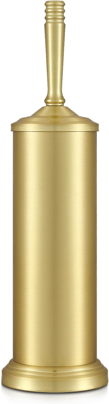 Gold Toilet Brush and Holder Set, Stainless Steel Toilet Brush for Bathroom,Heavy Duty Gold Toilet Bowl Brush and Holder,Deep Cleaning Modern Toilet Cleaner Brush -Space Saving, Covered Brush, Durable