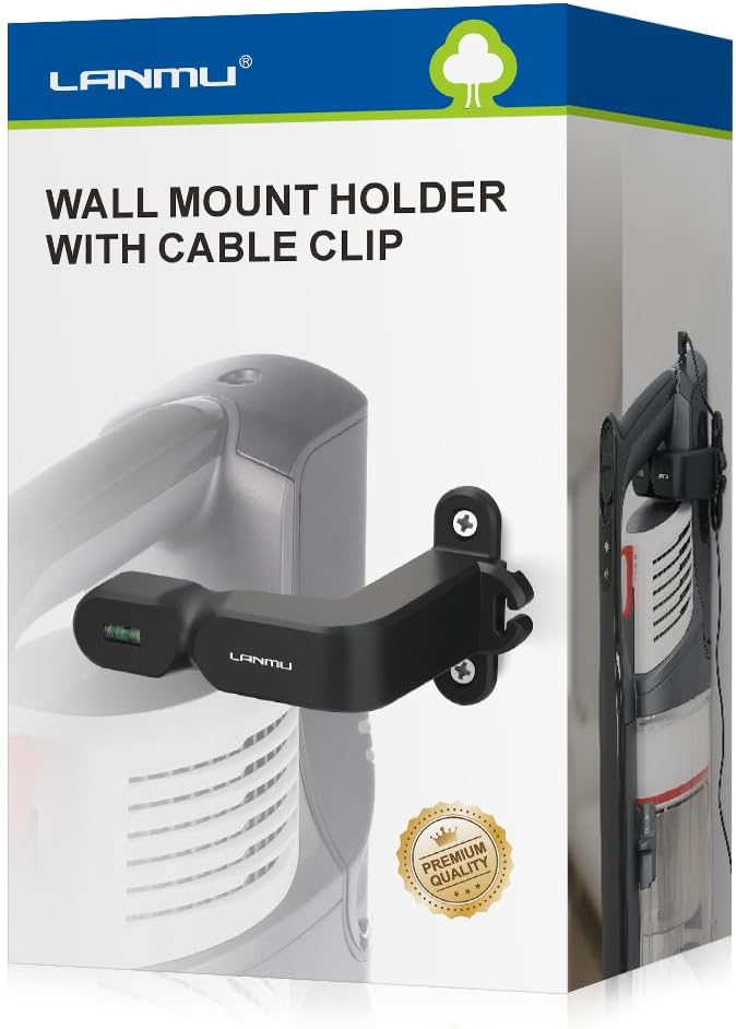 LANMU Wall Mount Holder with Cable Clip Compatible with Shark IX141 IX141AMZ IZ462H IZ682H IZ377H IZ376H IZ387H Pet Cordless Stick Vacuum and Handheld Vac CH951 CH950