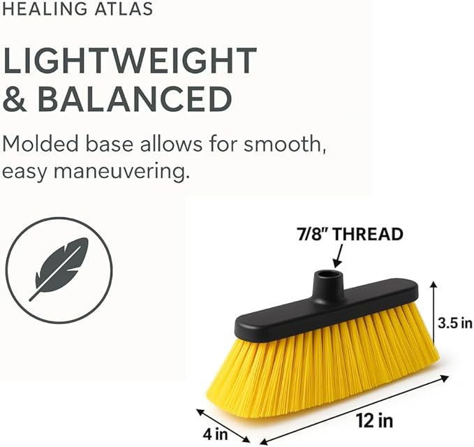 Aria Yellow Broom Head – 14” Sweeping Surface – Heavy-Duty Soft Flagged Bristles with Magnetic Effect – Universal Thread – Recycled PP – Indoor/Outdoor Sweeper (Yellow, ARIA)
