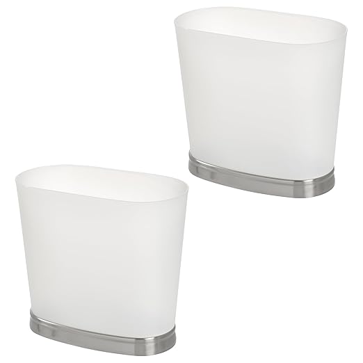 iDesign Slim Bathroom Trash Can, Small Plastic Garbage Can for Bedroom, Office, Desk, or Dorm, 2-Pack, Frost/Brushed