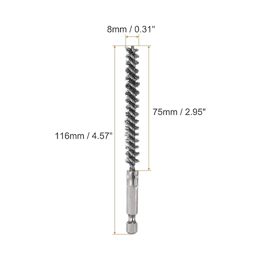 HARFINGTON 2pcs Stainless Steel Bore Brush 8mm Dia Cleaning Wire Brush with Handle 1/4 Inch Hex Shank for Tubes, Ports, Bearings