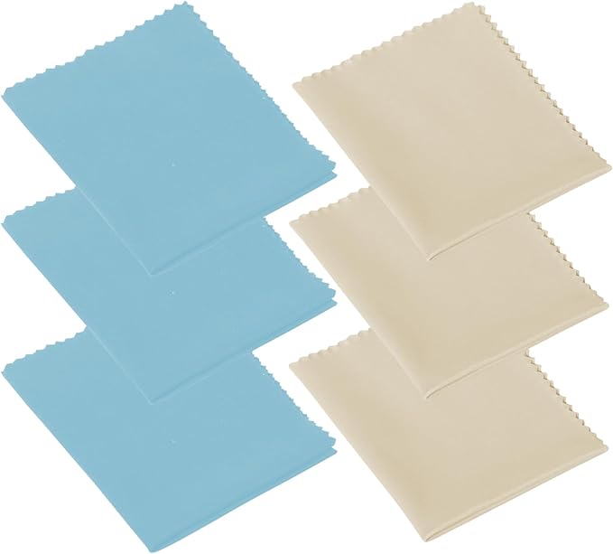 Premium Microfiber Cleaning Cloths for Eyeglasses, Screens, Camera Lenses, Ultra-Soft, Scratch-Free, Washable and Reusable, 6 Pack (Blue/Beige)
