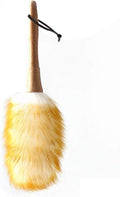 Household Lambswool Duster with Solid Wooden Handle, Good Grips, Anti-Static, Flexible, Feather Duster for Home, Office and Car(A)