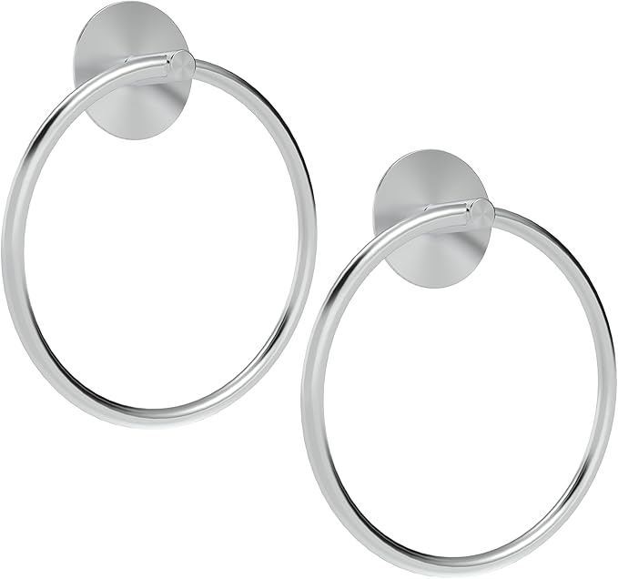 SetSail Adhesive Towel Holder for Bathroom Wall Brushed Nickel Hand Towel Ring Stainless Steel Towel Hanger for Bathroom 2 Packs