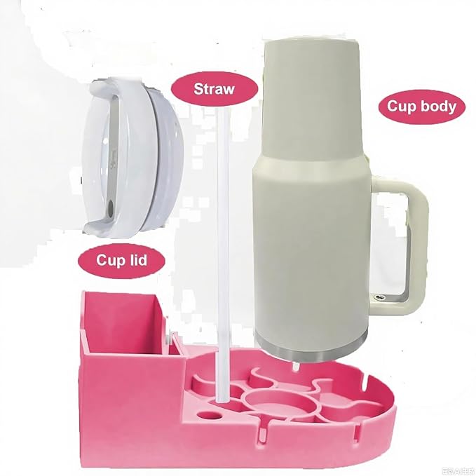 Silicone Water Bottle Drying Rack - Collapsible Cup Dryer Holder for 20/30/40 oz Tumblers, Baby Bottles, Mugs & Glasses | Non-Slip Base for Kitchen/RV/Travel(Pink, 2 in 1)