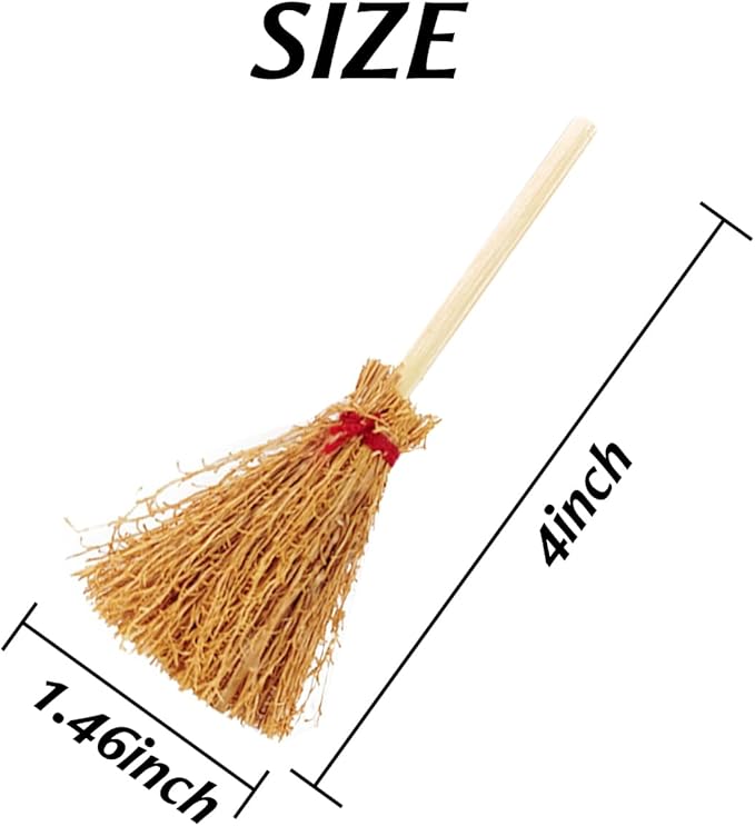 GXXMEI 10PCS Mini Brooms, Witch Straw Brooms, Doll House Dollhouse Accessories Props Miniature Artificial, Mini Furniture Halloween Decoration Accessory for Costume Cosplay Party, Decorations