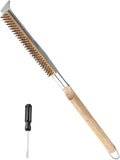 21 Inch Pizza Oven Brush with Scraper, Brass Bristles, Outdoor BBQ Grill Cleaning Brush Copper Wire Pizza Stone with 1 Screwdriver Outdoor Oven Accessories