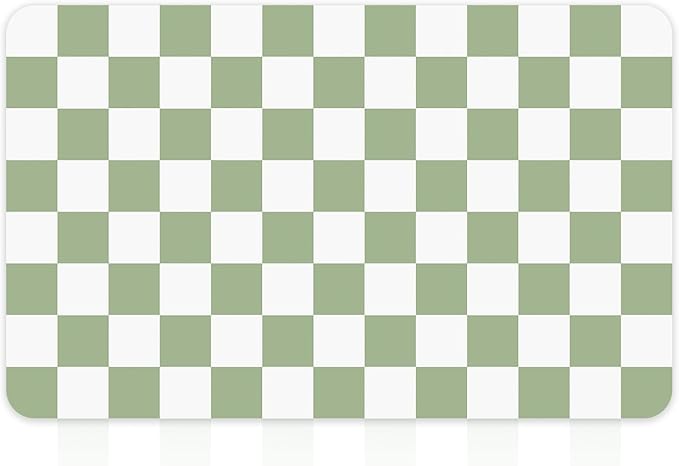 16" x 24" Checkered Dish Drying Mat for Kitchen Counter, Absorbent Coffee Bar Mat for Espresso Machine Coffee Countertops Accessories (Green)