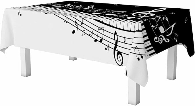 Piano Music Musical Notes Table Linens 52x70 Classical Black White Piano Keys Table Cloth Rectangle Table for Dining Kitchen Banquet Party Decorative Outdoor Picnic