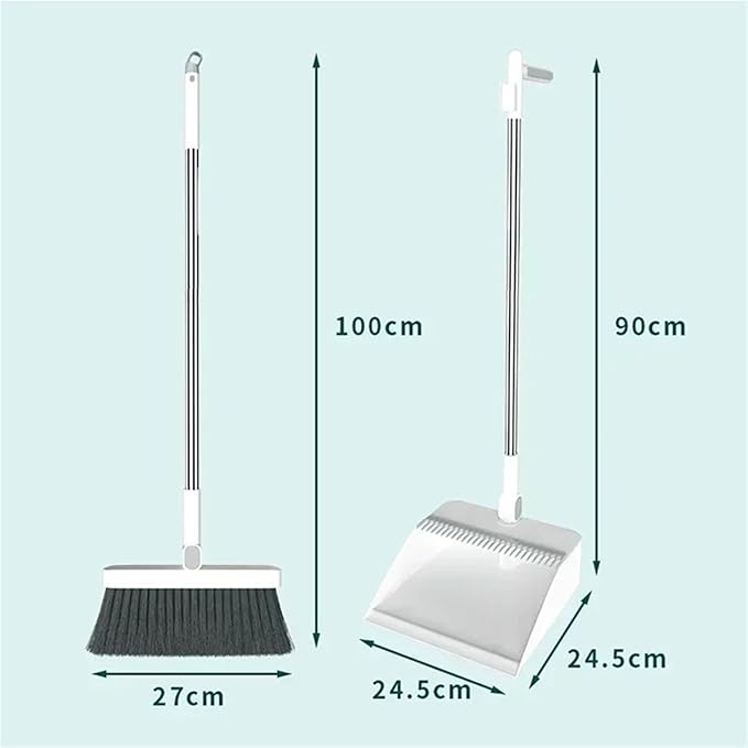 2PCS/Set Broom and Scoop Set Folding Dustpan High-end Bathroom Water Wiper to Sweep Brush Garbage Squeegee Home Cleaning for Home Kitchen Shop(Cool Blue-2PC)