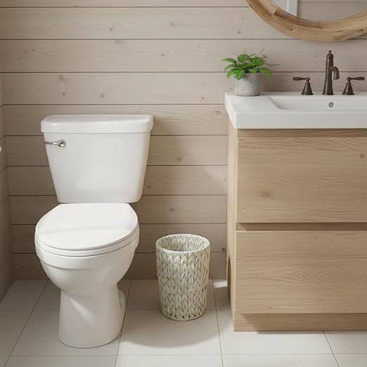 Wicker Trash Can,Bathroom Trash Can,Wicker Waste Basket for Bathroom,Decorative Boho Small Waste Basket for Bedroom,Office,Cream White 2 Gallon