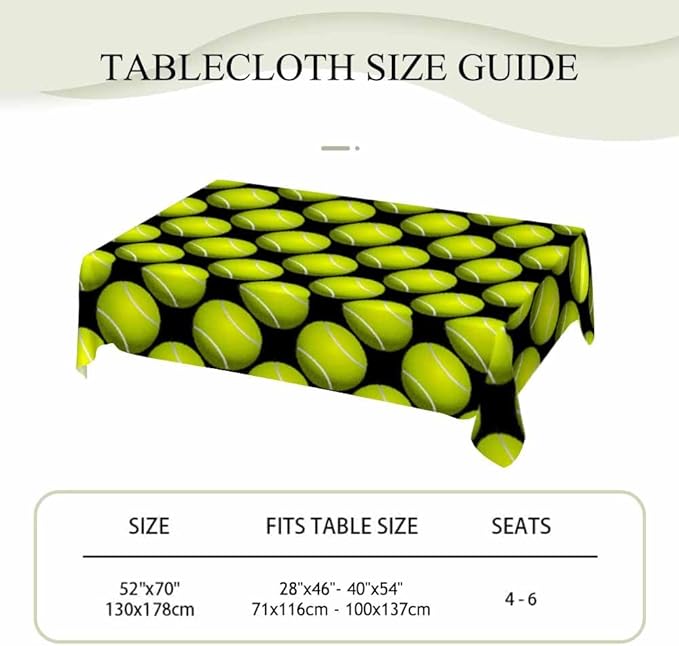Tennis Table Cloth 52x70 Sport Leisure Recreation Yellow Green Rectangular Tablecloth Polyester Washable Table Cover for Dining Kitchen Banquet Picnic Decorative