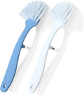 Dish Brush with Handle – 2 Pack - Comfortable Grip and Stiff Bristles Dish Scrubber Brush with Built-in Scraper Kitchen Scrub Brushes for Cleaning Dishes, Pots, Pans, Sink, Stove - White and Blue