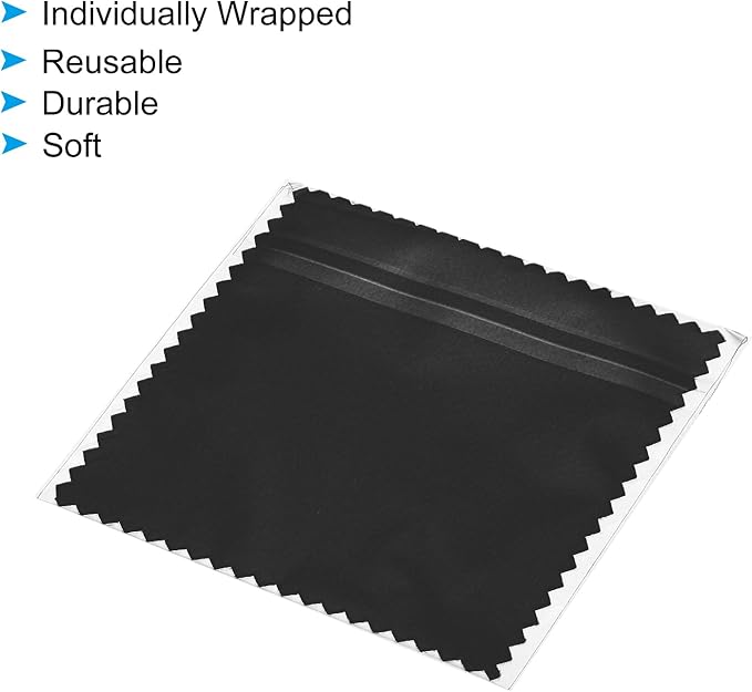 PATIKIL 3.15x3.15" Jewelry Cleaning Cloth, 100Pcs Individually Wrapped Double-Sided Microfiber Polishing Cloth for Silver Gold Brass Platinum Jewelry, Black
