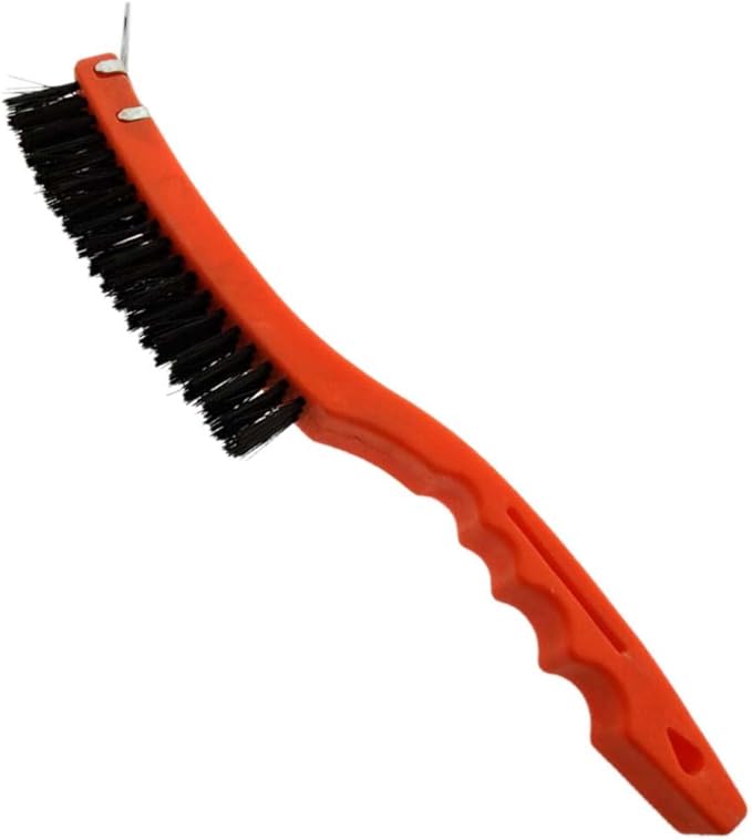 BRISTLE INDUSTRIAL BRUSHES (12 Pack) 13.5" (34.3 cm) Cleaning Brush with Metal Scraper | Tough Plastic Bristles | Vibrant Orange Nylon Molded Handle | Finger Grip Design | Display Box Set