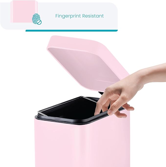 Home Zone Living 2-Pack 1.3 Gallon Small Pink Bathroom Trash Can with Lid and Step Pedal, Stainless Steel Wastebasket with Slim Design for Home and Office, 5 Liters
