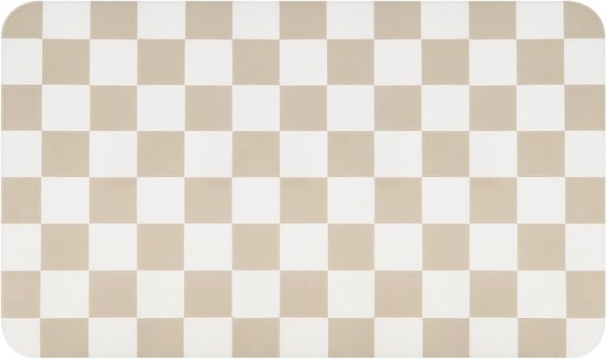 Checkered Dish Drying Mat for Kitchen Counter, Absorbent Non-Slip Coffee Mat, Heat Resistant Mat for Countertops Coffee Bar Decor 16" x 24" Khaki