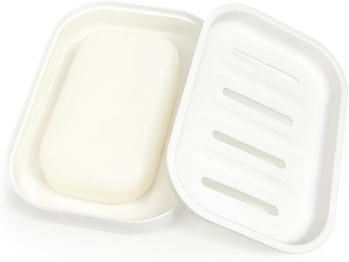 Double Layer Draining Soap Dish, Plastic Dishwashing Sponge Soap Holder for Kitchen, Bathroom, and Washstand (Milky White)