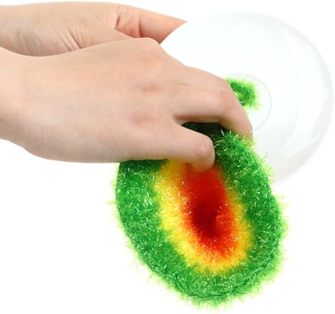 Garneck 5Pcs Dishwashing Towels Set Reusable Polyester Kitchen Cleaning Cloths Soft Round Dish Sponges Cleaning Scrubber with Hanging Loop for Dishes