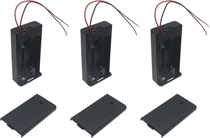 6 PCS 2 Slots AA Battery Holder Bundle with Switch and Leads Plastic AA Battery Case 2 X 1.5 V AA Battery Storage Box with Cap