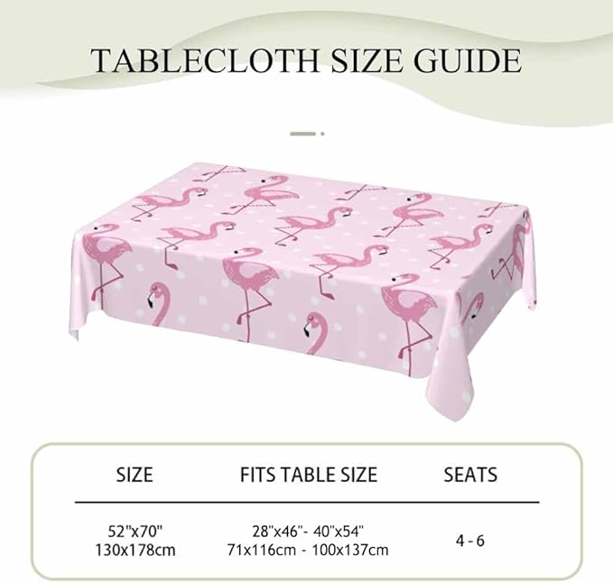 Pink Flamingo Table Cloth Rectangle Table Cute Elegant Flamingo with White Polka Dots 52x70 Tablecloths Decorative for Dining Kitchen Banquet Picnic Party