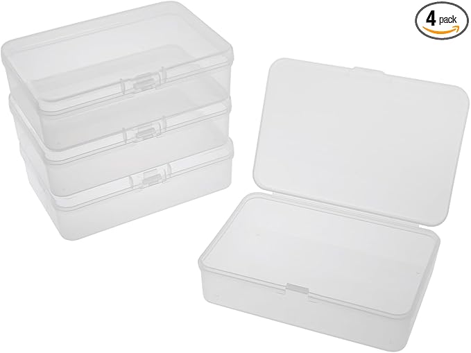 4 Pack Clear Rectangular Mini Storage Boxes for Business Cards, Accessories, Crafts, Screws, Bits, Batteries (3.7 * 2.6 * 1 inch)