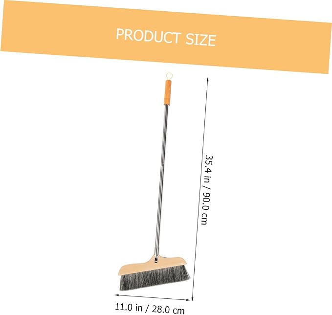 Wood Bristle Broom Heavy Duty Household Sweeper Long Handle Soft Bristle for Tile Surface Cleaning