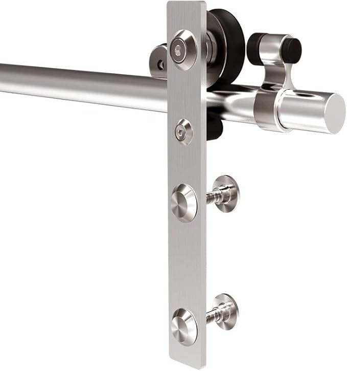 CCJH 12FT Stainless Sliding Barn Door Hardware Kit Heavy Duty for Single Wooden Door (Flat Shape Hanger)