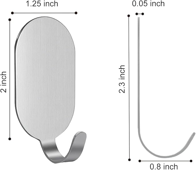 Stainless Steel Hooks, 10 Pcs Command Hooks Wall Mount Hanger, Drill Free No Damage, 11 Lbs Capacity, Silver