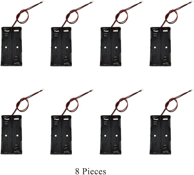 HAHIYO 3V AA Battery Holder Bundle Series with Wire Sturdy Clapm Flexible Springs Contact Build-in Harnesses Batteries Black Case Easy Install 8 Pieces for Wall Clocks Ham Radio Kids Toys