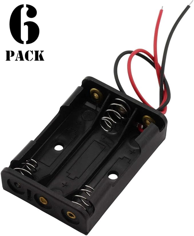 6 Pieces 3 Slots x 1.5V AAA Battery Case Holder Battery Spring Clip Storage Box with 6 inches Wire Leads