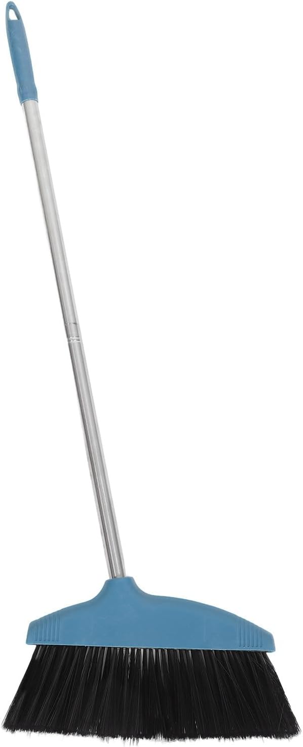 Uonlytech Soft Bristle Broom with Dustpan Set, Blue Household Sweeping Brush for Hair-Free Cleaning, Lightweight Floor Broom for Kitchen, Garage, Patio, and Lawn Use